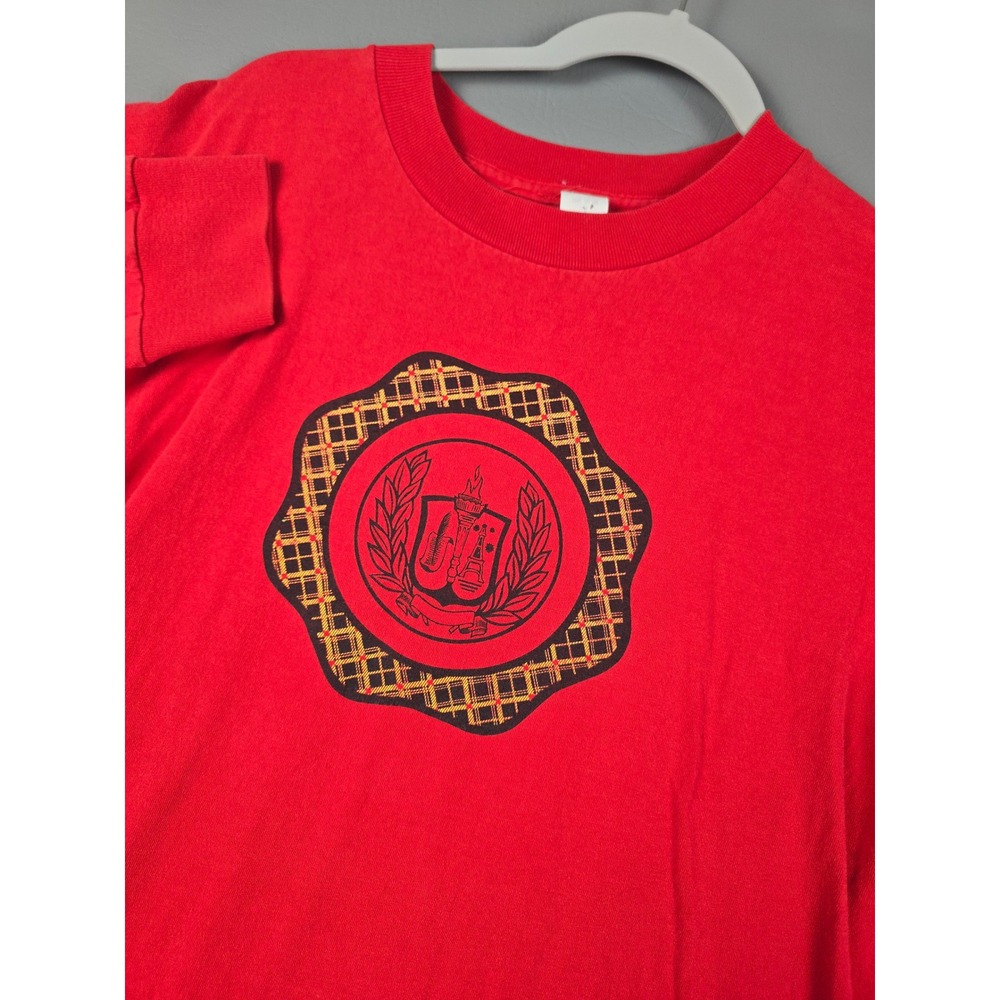 Vintage Red Long Sleeve Graphic Crest T-Shirt Made in USA One Size Fits All